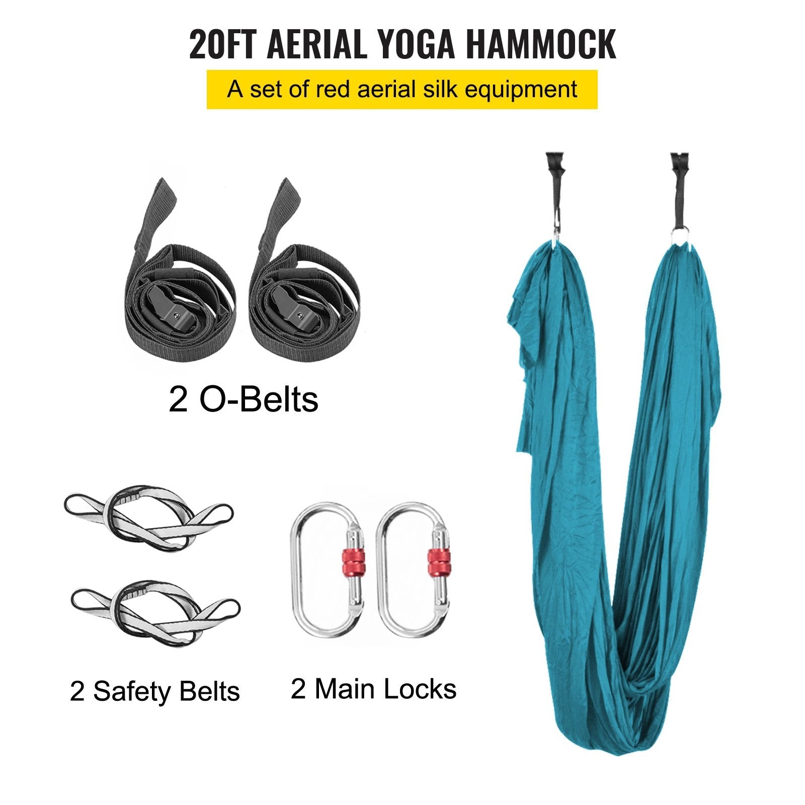 VEVOR Yoga Sling Inversion, 9.6 FT Height Inversion Yoga Swing Stand,Max Capacity 551lbs/250kg Aerial Yoga Frame with 236in/6m Yoga Swing Inversion Sling Body Bundle Safety Belts (Green, 19.6ft)