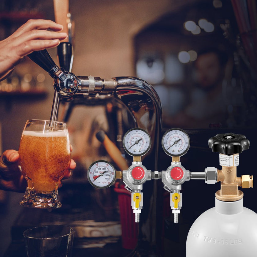 VEVOR Triple Gauge Regulator, CO2 Regulator Gauge with 0-60PSI, Heavy Duty CO2 Gauge Gas System, Draft Beer Regulator with Check Valve, Adjustable Pressure Regulator for Draft Beer Homebrew, CGA320