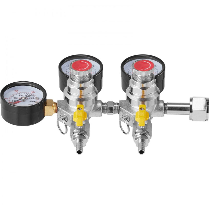VEVOR Triple Gauge Regulator, CO2 Regulator Gauge with 0-60PSI, Heavy Duty CO2 Gauge Gas System, Draft Beer Regulator with Check Valve, Adjustable Pressure Regulator for Draft Beer Homebrew, CGA320