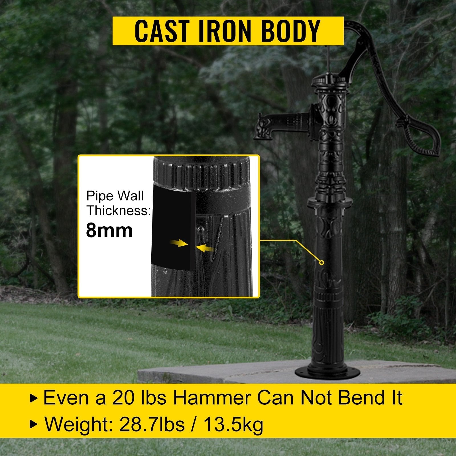VEVOR Antique Hand Water Pump Stand Pitcher Pump Stand Cast Iron Well Pump Stand w/Pre-set 0.5