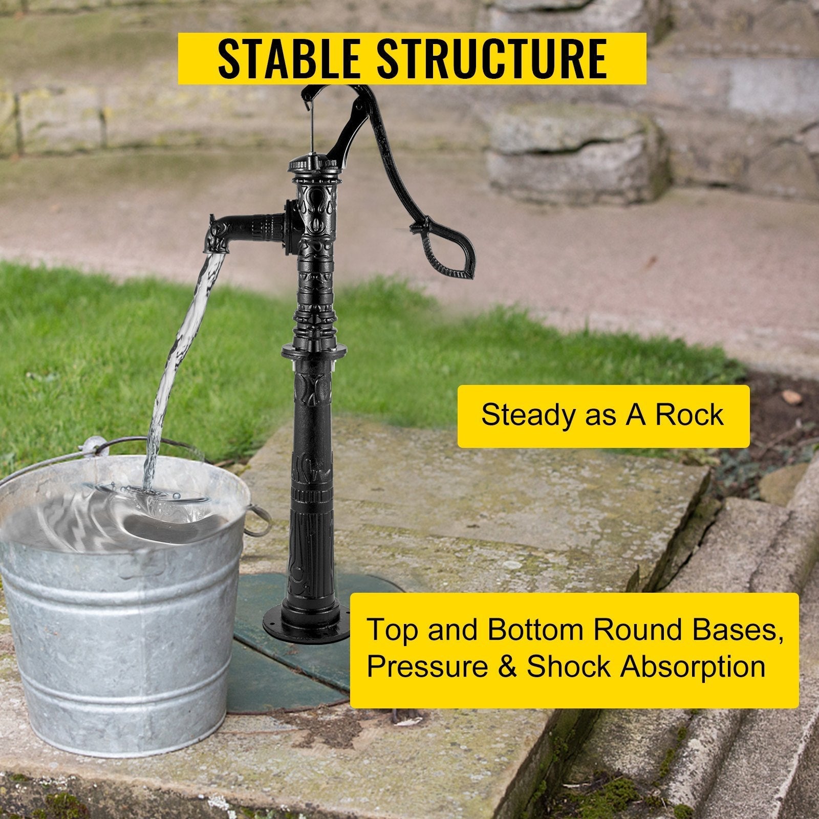VEVOR Antique Hand Water Pump Stand Pitcher Pump Stand Cast Iron Well Pump Stand w/Pre-set 0.5