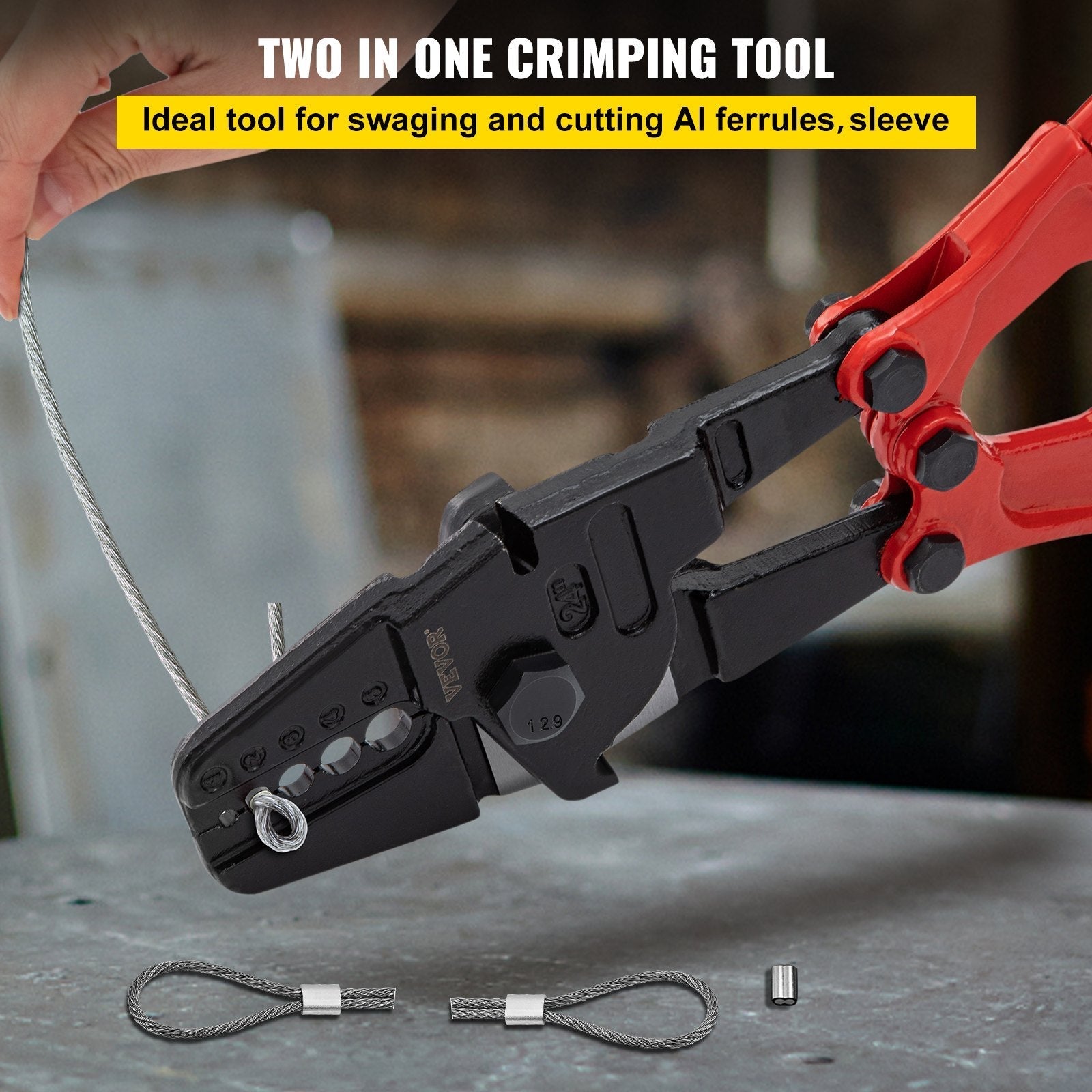 VEVOR Hand Swager Crimper Swaging Tool for Copper Aluminum Oval Sleeves and Stop Sleeves Wire Rope Crimping Tool Propress Swage Tool Long Handle Labor Save (24 Inch)