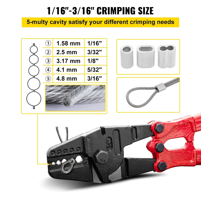 VEVOR Hand Swager Crimper Swaging Tool for Copper Aluminum Oval Sleeves and Stop Sleeves Wire Rope Crimping Tool Propress Swage Tool Long Handle Labor Save (24 Inch)
