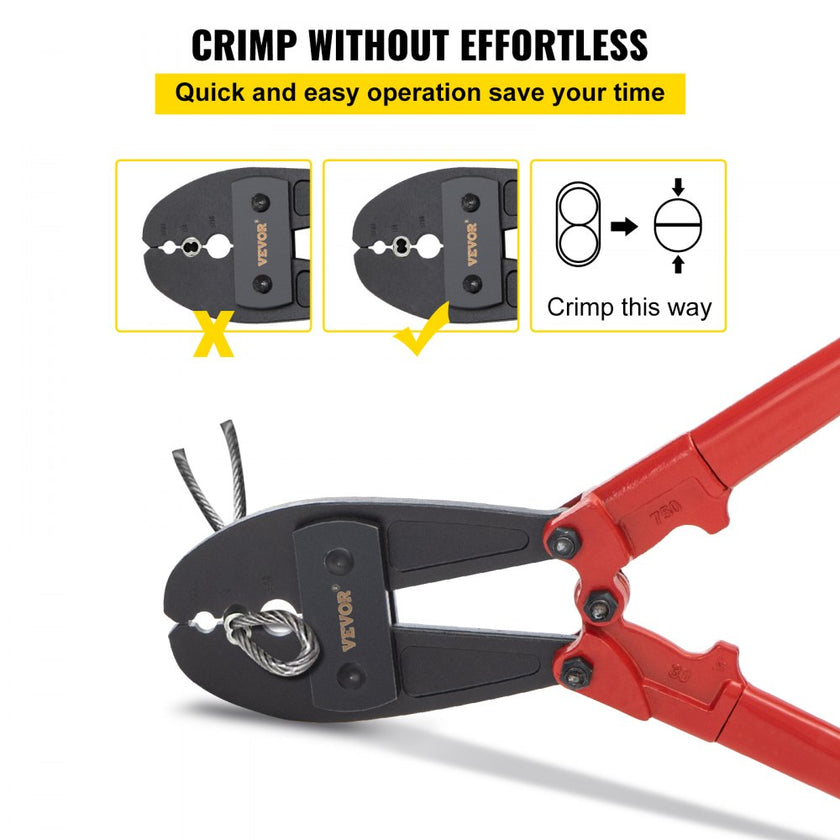 VEVOR 30 Inch Hand Swager Crimper 3 Cavity 5/32 1/4 5/16inch Swaging Tool for Copper Aluminum Oval Sleeves and Stop Sleeves Wire Rope Crimping Tool Propress Swage Tool Long Handle Labor Save