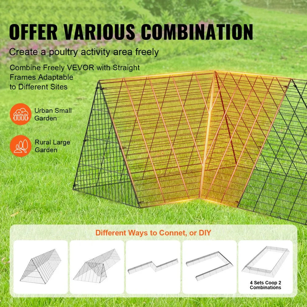 VEVOR Chicken Tunnels, 236.2 x 157.5 x 24.2 inch(LxWxH) Chicken Tunnels for Yard, Portable Chicken Tunnels for Outside with Corner Frames, 2 Sets, Suitable for Chickens, Ducks, Rabbits