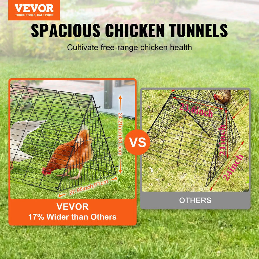 VEVOR Chicken Tunnels, 287 x 78.7 x 24.2 inch(LxWxH) Chicken Tunnels for Yard, Portable Chicken Tunnels for Outside with Corner Frames, 2 Sets, Suitable for Chickens, Ducks, Rabbits