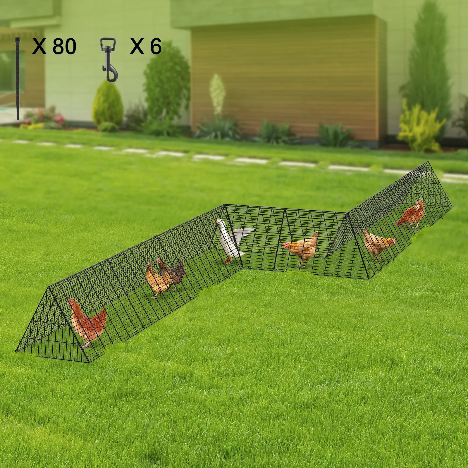 VEVOR Chicken Tunnels, 287 x 78.7 x 24.2 inch(LxWxH) Chicken Tunnels for Yard, Portable Chicken Tunnels for Outside with Corner Frames, 2 Sets, Suitable for Chickens, Ducks, Rabbits
