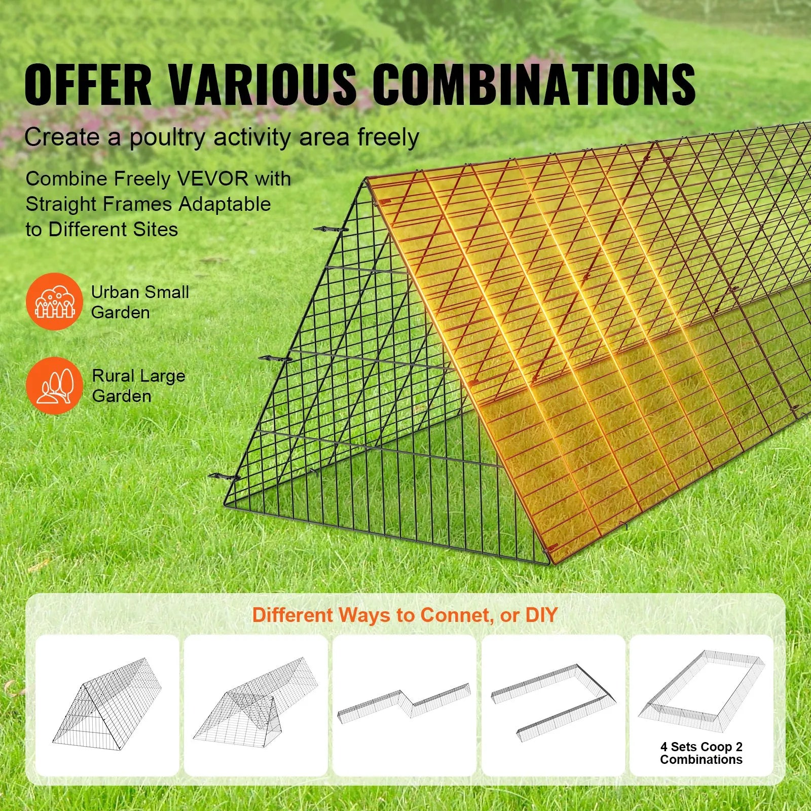 VEVOR Chicken Tunnels, 118.1 x 28 x 24.2 inch (LxWxH) Chicken Tunnels for Yard, Portable Chicken Tunnels for Outside Easy Installation, Chicken Coop Run, Suitable for Chickens, Ducks, Rabbits