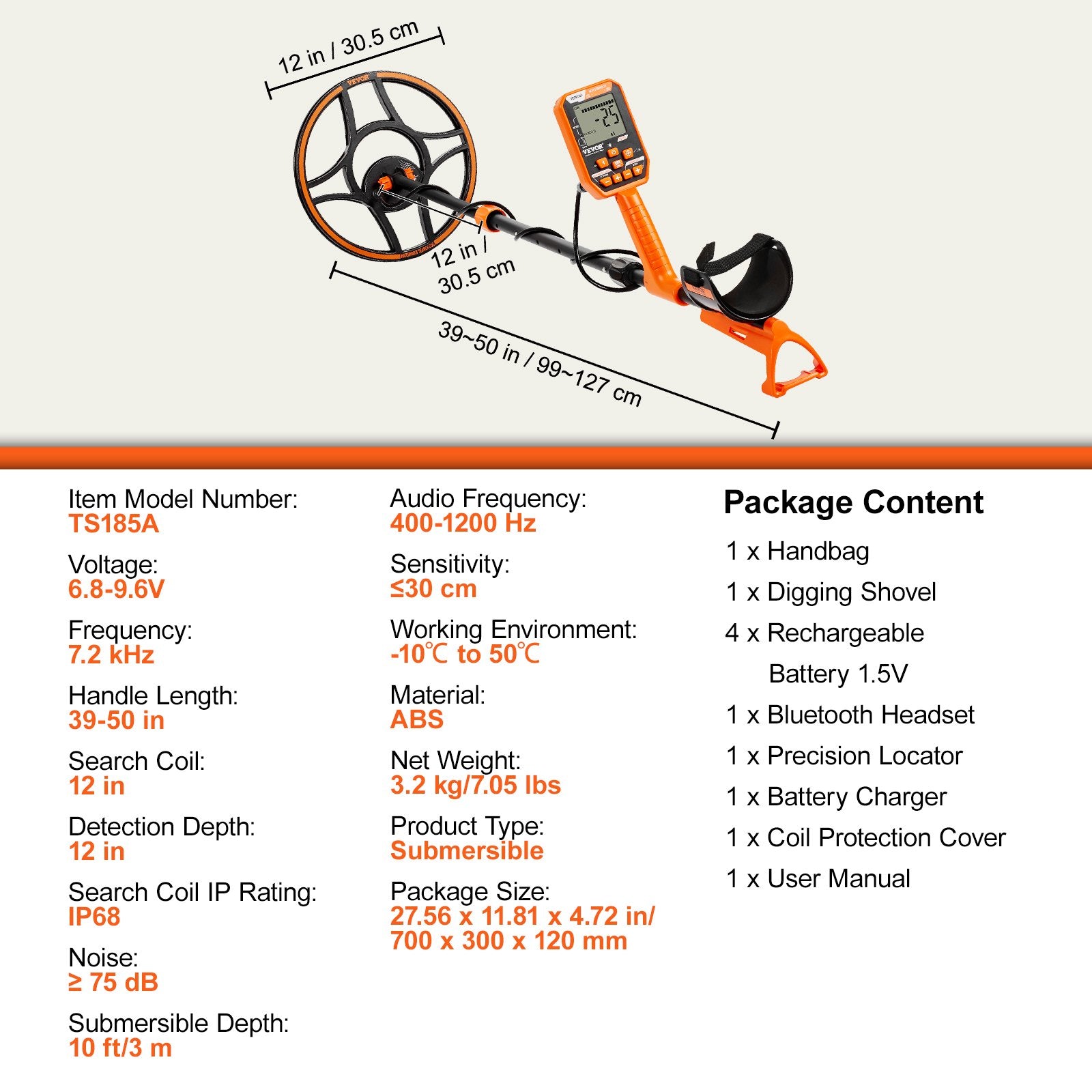 VEVOR Waterproof Metal Detector, 12