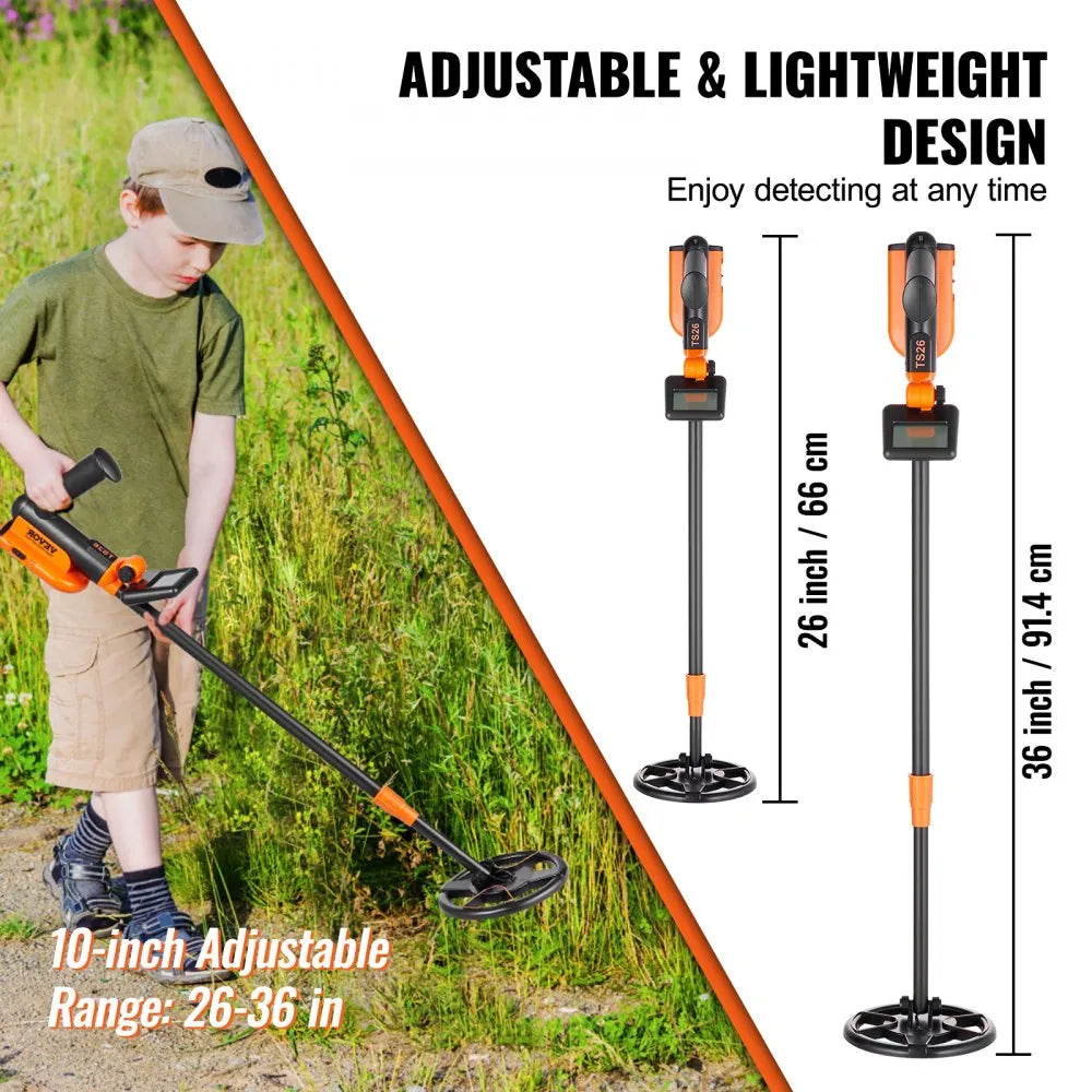 VEVOR Metal Detector for Kids, 6 Inch Waterproof Search Coil with LCD Display, Adjustable 26''-36'' Gold Detector, Lightweight Carbon Fiber Stem for Junior & Youth Detecting Gold Coin Treasure