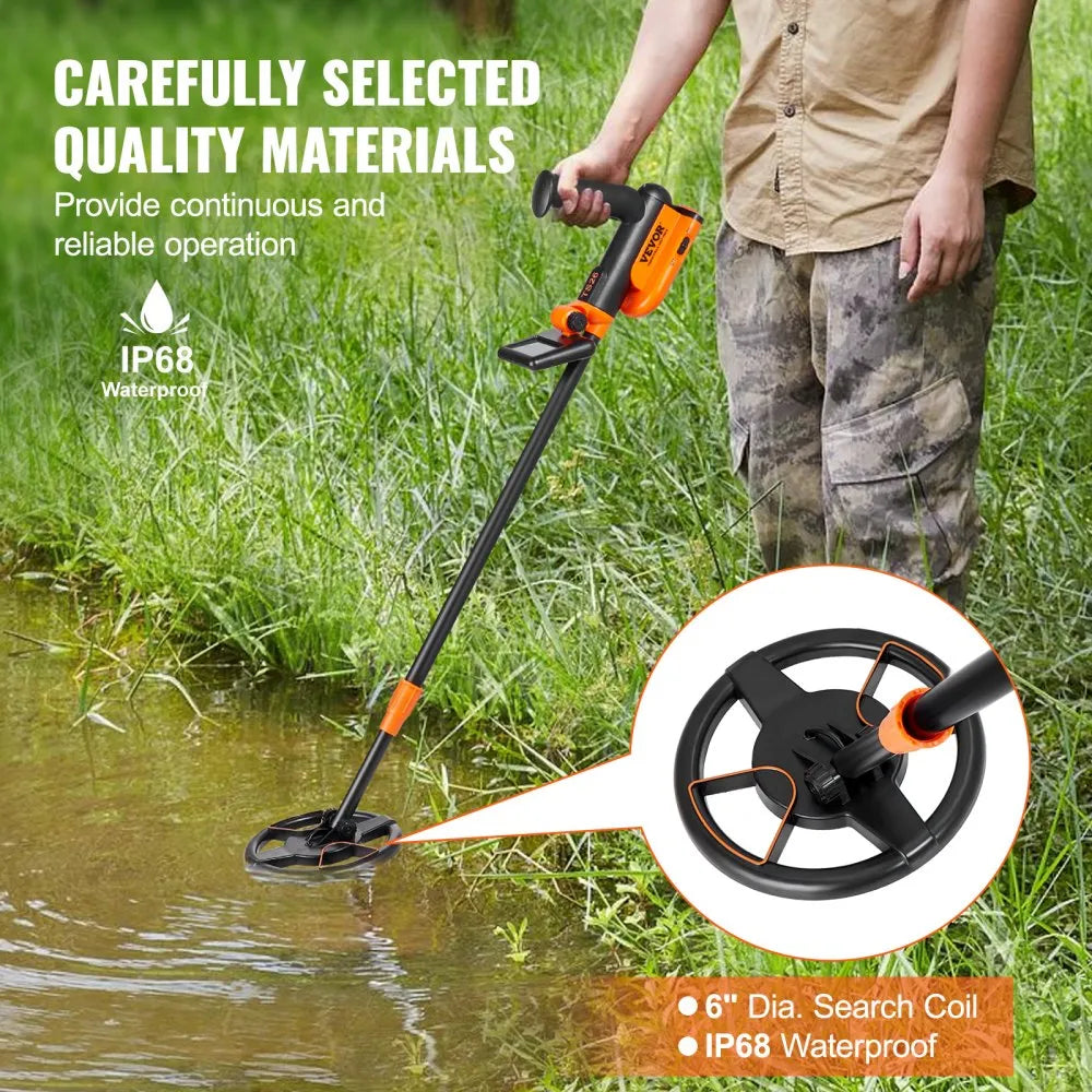 VEVOR Metal Detector for Kids, 6 Inch Waterproof Search Coil with LCD Display, Adjustable 26''-36'' Gold Detector, Lightweight Carbon Fiber Stem for Junior & Youth Detecting Gold Coin Treasure
