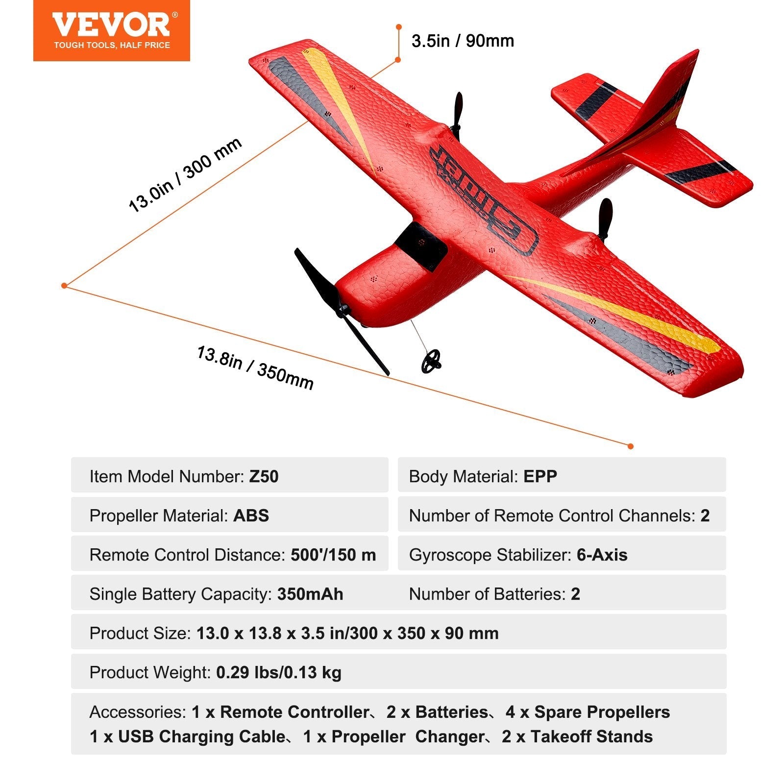 VEVOR RC Airplane EPP Foam RC Plane Toy with 2.4 GHz Remote Control 2 Batteries