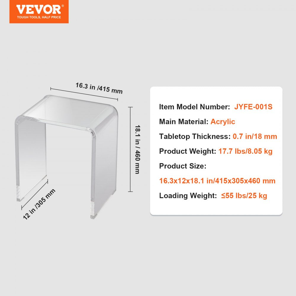 VEVOR Acrylic End Table, C-Shaped Lucite Side Table, Clear Acrylic Side Table for Drink, Food, Snack used in Living Room, Bedroom, and Study