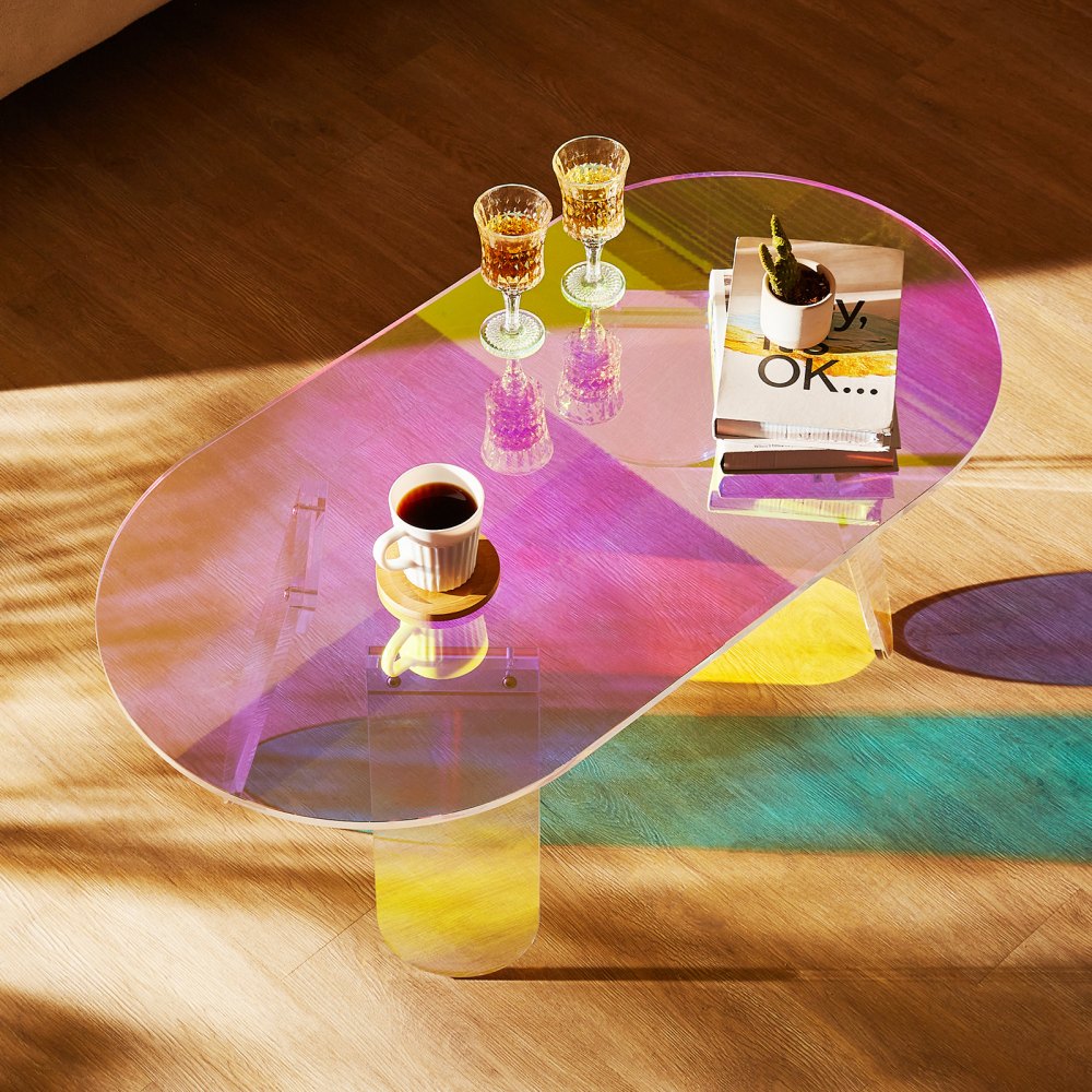 VEVOR Acrylic Coffee Table, Iridescent Acrylic End Table, 13.8 inch high Colorful Acrylic Side Table, for Coffee, Drink, Food, Snack used in Living Room, Courtyard, Terrace