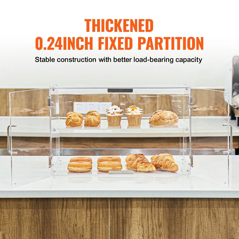 VEVOR Pastry Display Case, 2-Tier Commercial Countertop Bakery Display Case, Acrylic Display Box with Rear Door Access & Removable Shelves, Keep Fresh for Donut Bagels Cake Cookie, 22