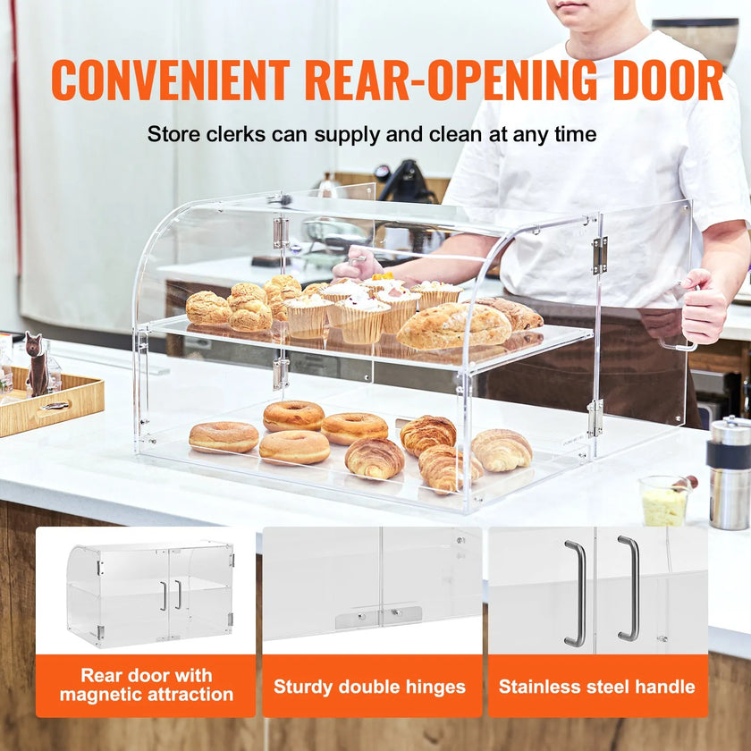 VEVOR Pastry Display Case, 2-Tier Commercial Countertop Bakery Display Case, Acrylic Display Box with Rear Door Access & Removable Shelves, Keep Fresh for Donut Bagels Cake Cookie, 22