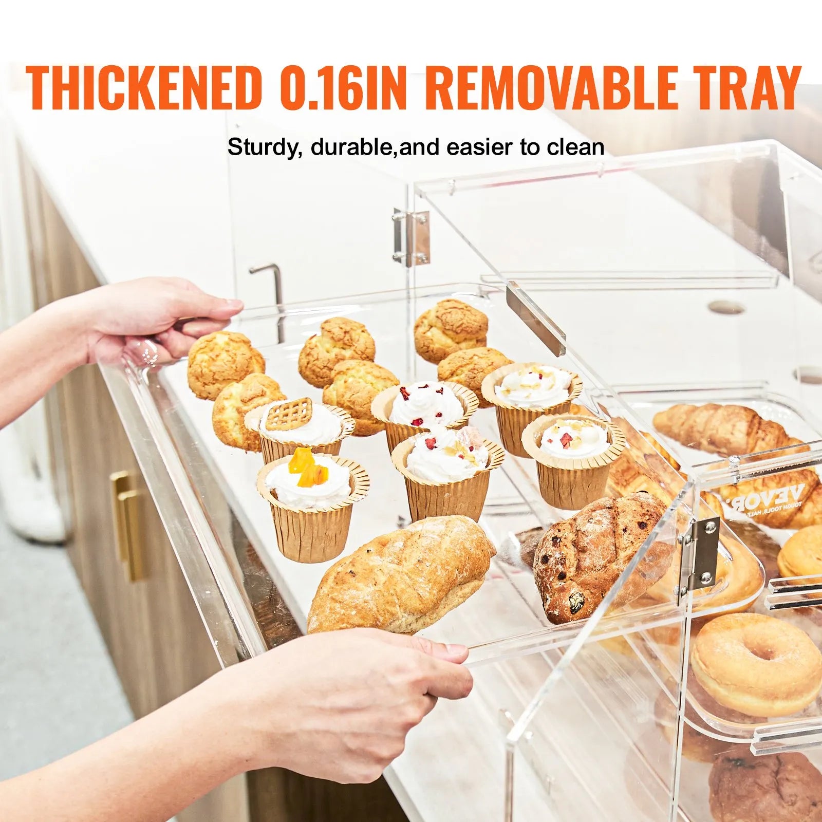 VEVOR Pastry Display Case, 2-Tier Commercial Countertop Bakery Display Case, Acrylic Display Box with Rear Door Access & Removable Shelves, Keep Fresh for Donut Bagels Cake Cookie, 20.7