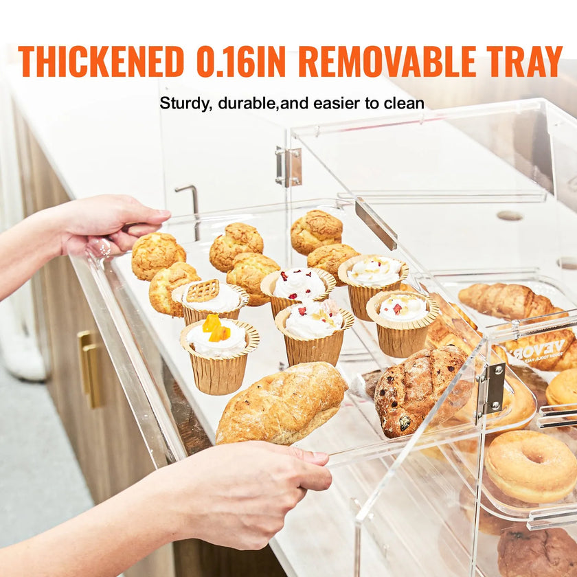 VEVOR Pastry Display Case, 2-Tier Commercial Countertop Bakery Display Case, Acrylic Display Box with Rear Door Access & Removable Shelves, Keep Fresh for Donut Bagels Cake Cookie, 20.7