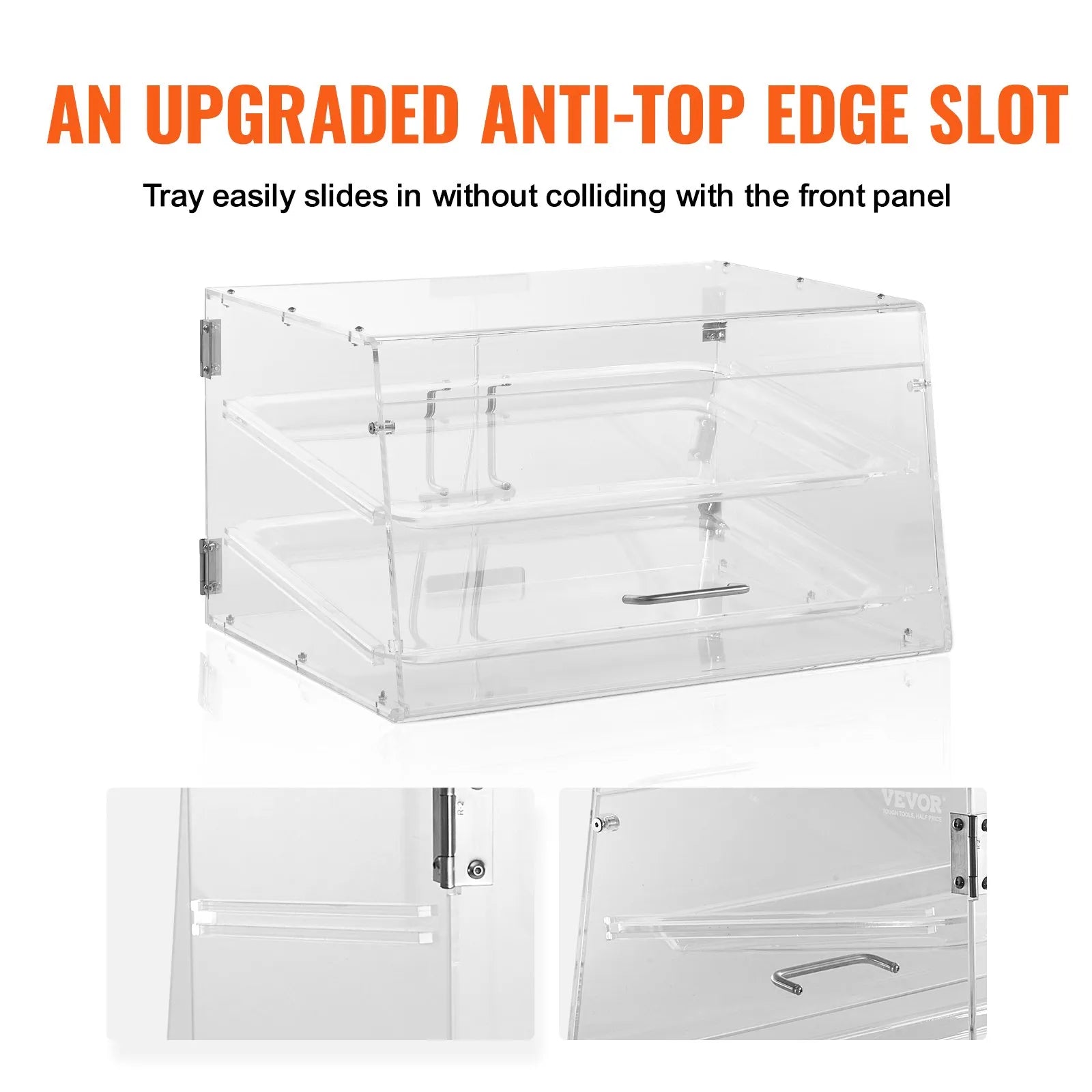 VEVOR Pastry Display Case, 2-Tier Commercial Countertop Bakery Display Case, Acrylic Display Box with Rear Door Access & Removable Shelves, Keep Fresh for Donut Bagels Cake Cookie, 20.7