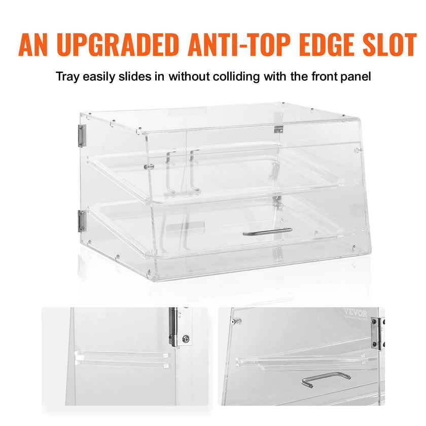 VEVOR Pastry Display Case, 2-Tier Commercial Countertop Bakery Display Case, Acrylic Display Box with Rear Door Access & Removable Shelves, Keep Fresh for Donut Bagels Cake Cookie, 20.7