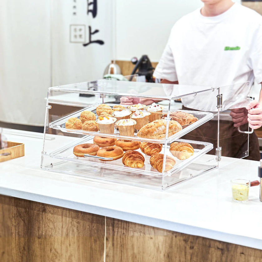 VEVOR Pastry Display Case, 2-Tier Commercial Countertop Bakery Display Case, Acrylic Display Box with Rear Door Access & Removable Shelves, Keep Fresh for Donut Bagels Cake Cookie, 20.7
