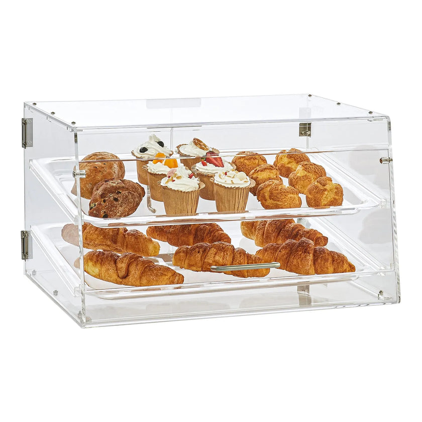 VEVOR Pastry Display Case, 2-Tier Commercial Countertop Bakery Display Case, Acrylic Display Box with Rear Door Access & Removable Shelves, Keep Fresh for Donut Bagels Cake Cookie, 20.7