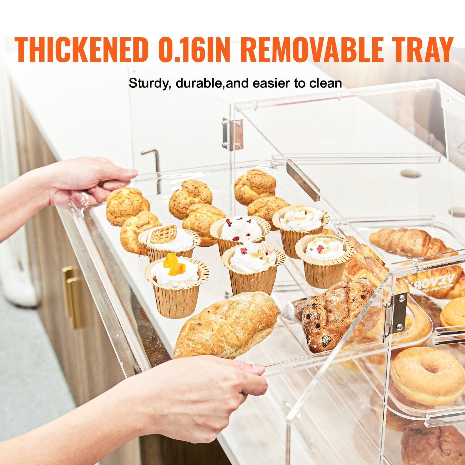 VEVOR Pastry Display Case, 3-Tier Commercial Countertop Bakery Display Case, Acrylic Display Box with Rear Door Access & Removable Shelves, Keep Fresh for Donut Bagels Cake Cookie, 20.7
