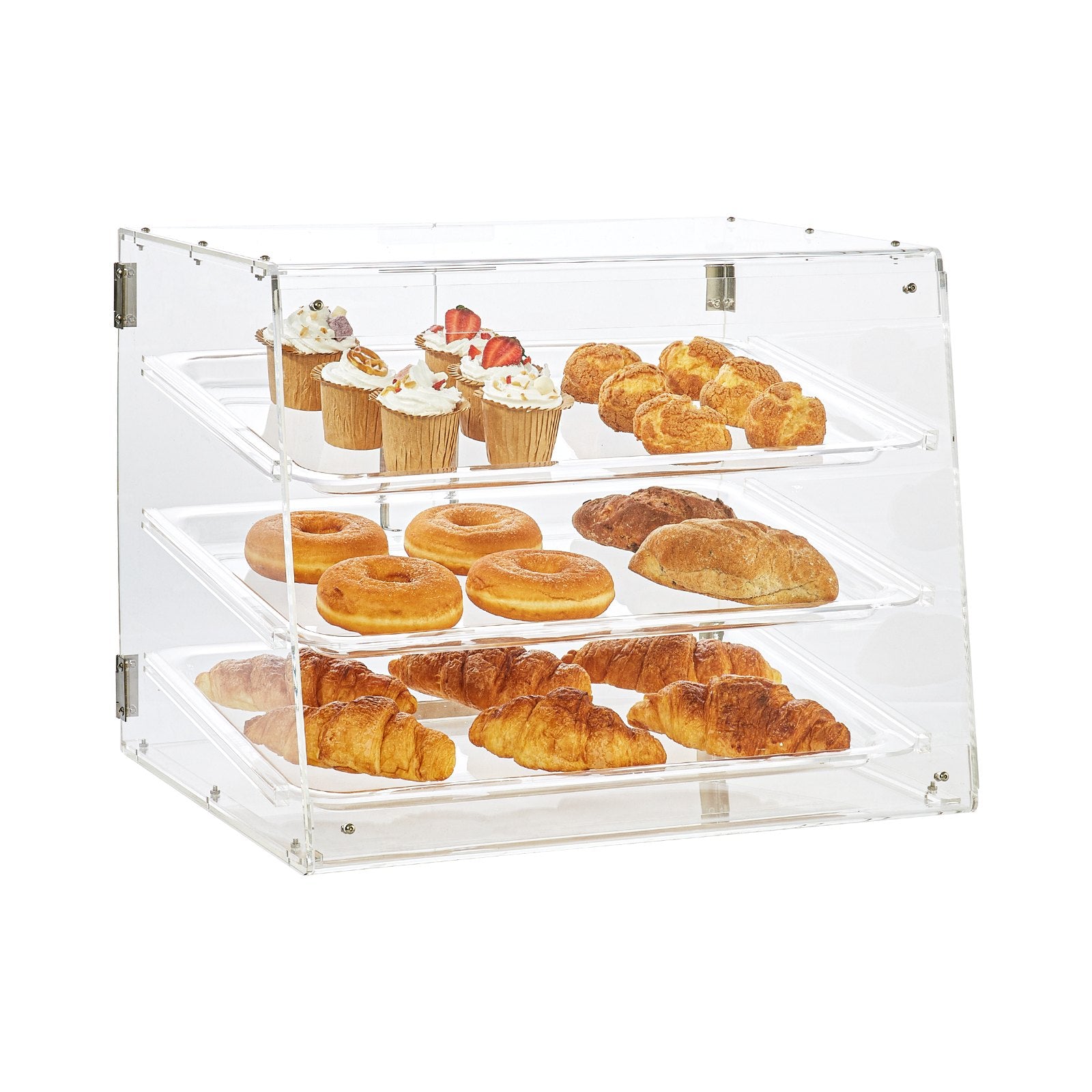 VEVOR Pastry Display Case, 3-Tier Commercial Countertop Bakery Display Case, Acrylic Display Box with Rear Door Access & Removable Shelves, Keep Fresh for Donut Bagels Cake Cookie, 20.7