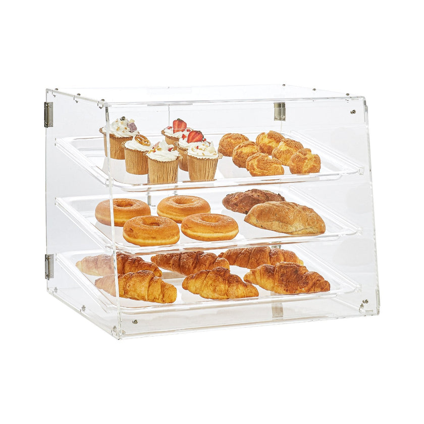 VEVOR Pastry Display Case, 3-Tier Commercial Countertop Bakery Display Case, Acrylic Display Box with Rear Door Access & Removable Shelves, Keep Fresh for Donut Bagels Cake Cookie, 20.7