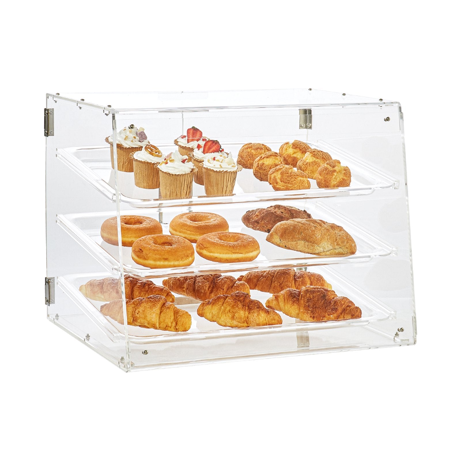 VEVOR Pastry Display Case, 3-Tier Commercial Countertop Bakery Display Case, Acrylic Display Box with Rear Door Access & Removable Shelves, Keep Fresh for Donut Bagels Cake Cookie, 20.7