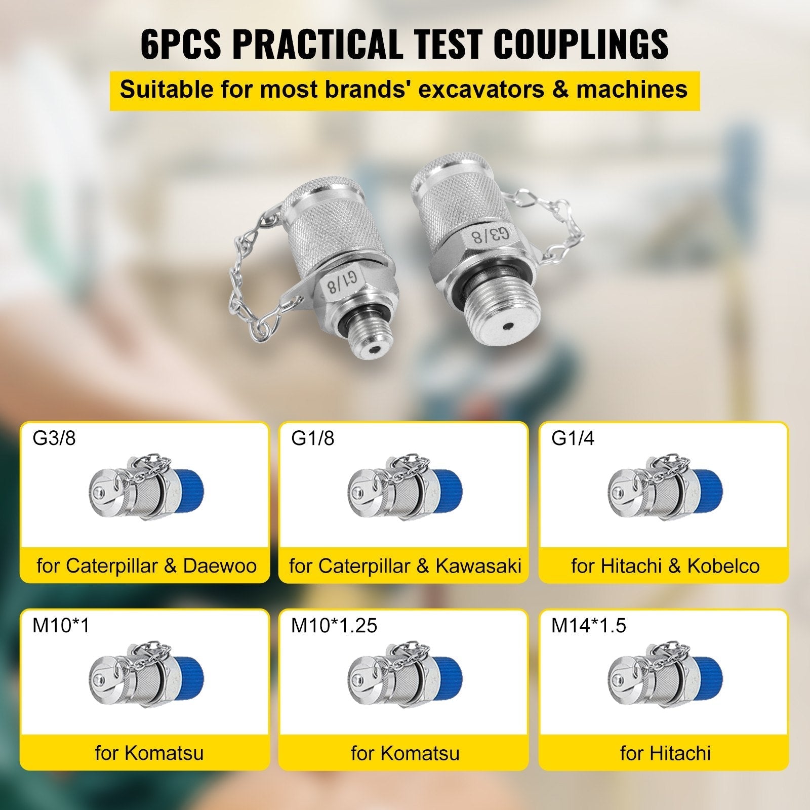 VEVOR Hydraulic Pressure Test Kit 25/40/60MPa, Hydraulic Test Gauge Kit with 6 Couplings, Hydraulic Gauge Kit Made of 304 Stainless Steel, for Excavator Construction Machinery, Green