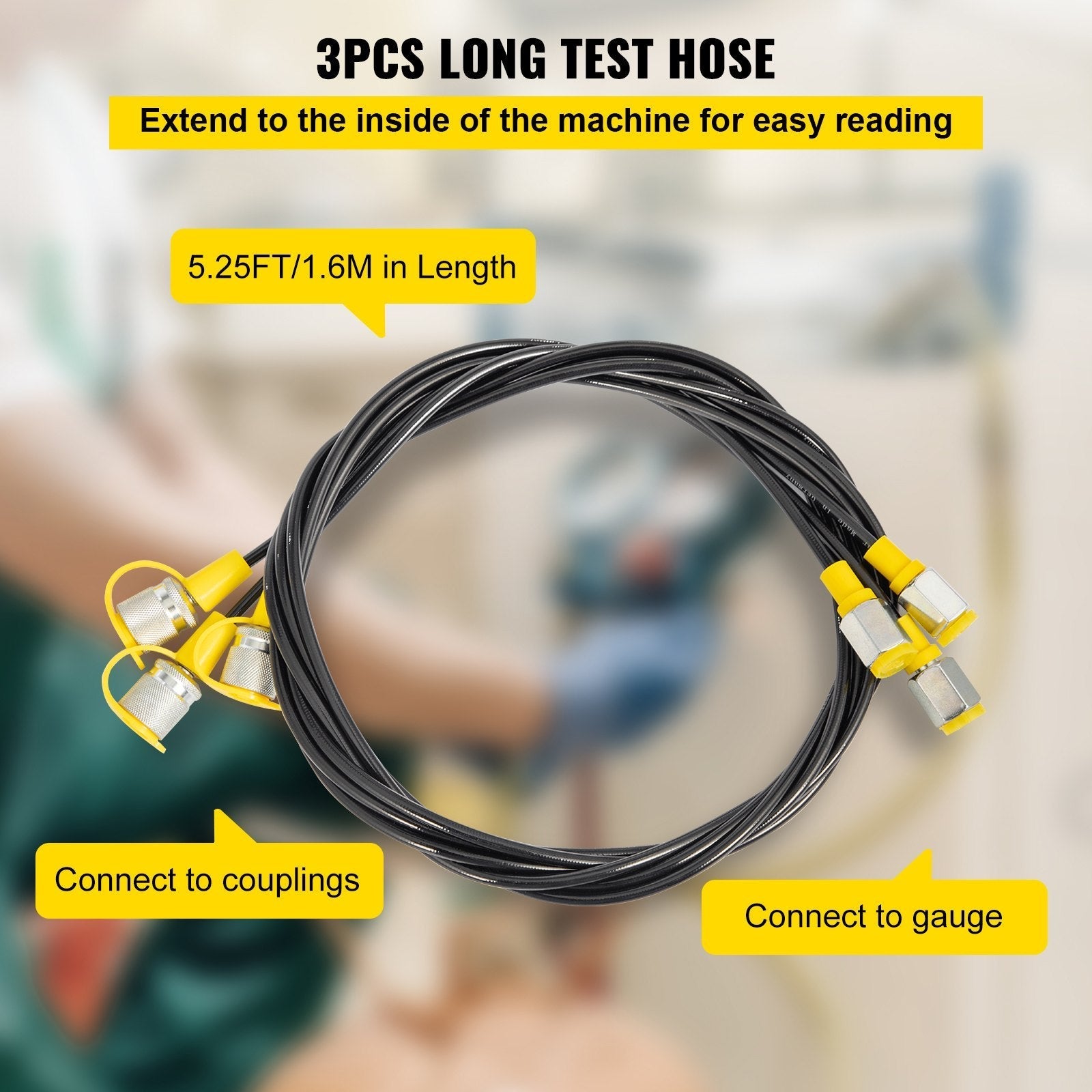 VEVOR Hydraulic Pressure Test Kit 25/40/60MPa, Hydraulic Test Gauge Kit with 6 Couplings, Hydraulic Gauge Kit Made of 304 Stainless Steel, for Excavator Construction Machinery, Green