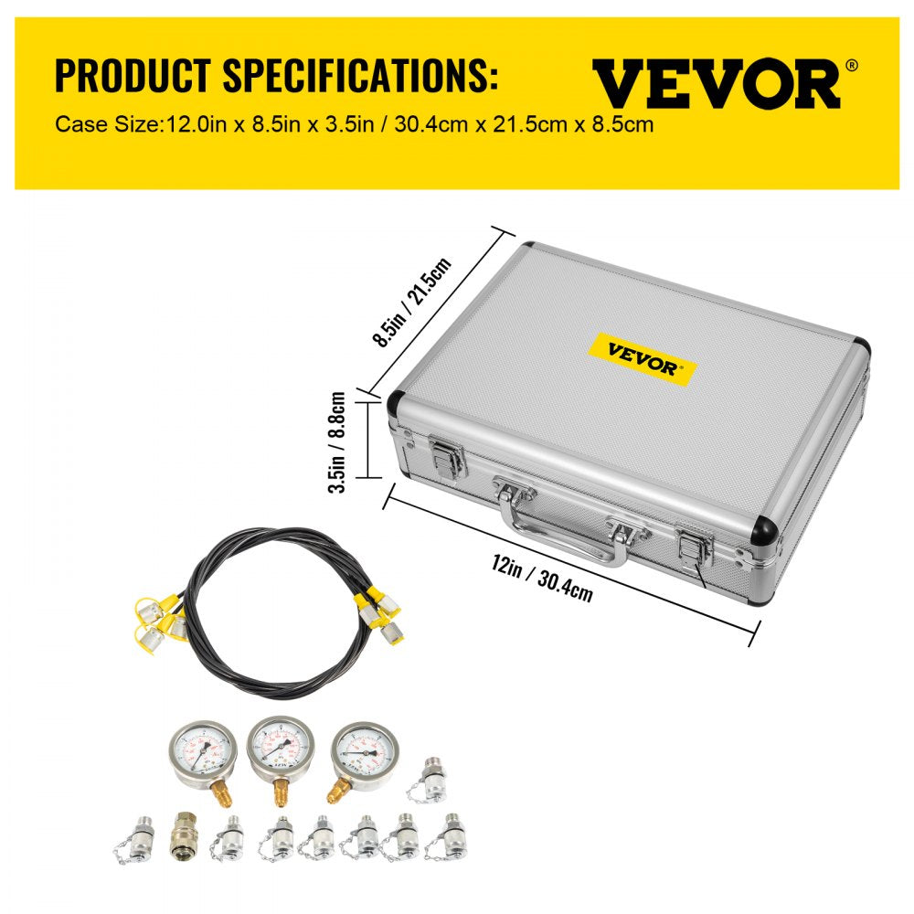 Hydraulic Pressure Gauge Test Kit 9000 Psi Tester No Distortion Construction