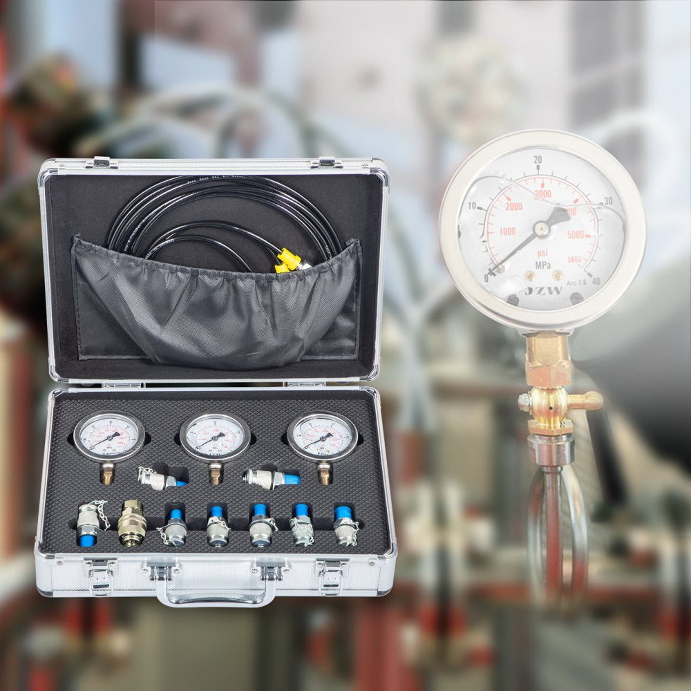 Hydraulic Pressure Gauge Test Kit 9000 Psi Tester No Distortion Construction