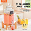 VEVOR Beverage Dispenser, 2.5 Gallon Drink Dispensers for Parties, Glass Juice Dispenser with Stand, Stainless Steel Spigot, Iced Tea Lemonade Juice Water Dispenser, for Restaurants, Hotels, Parties