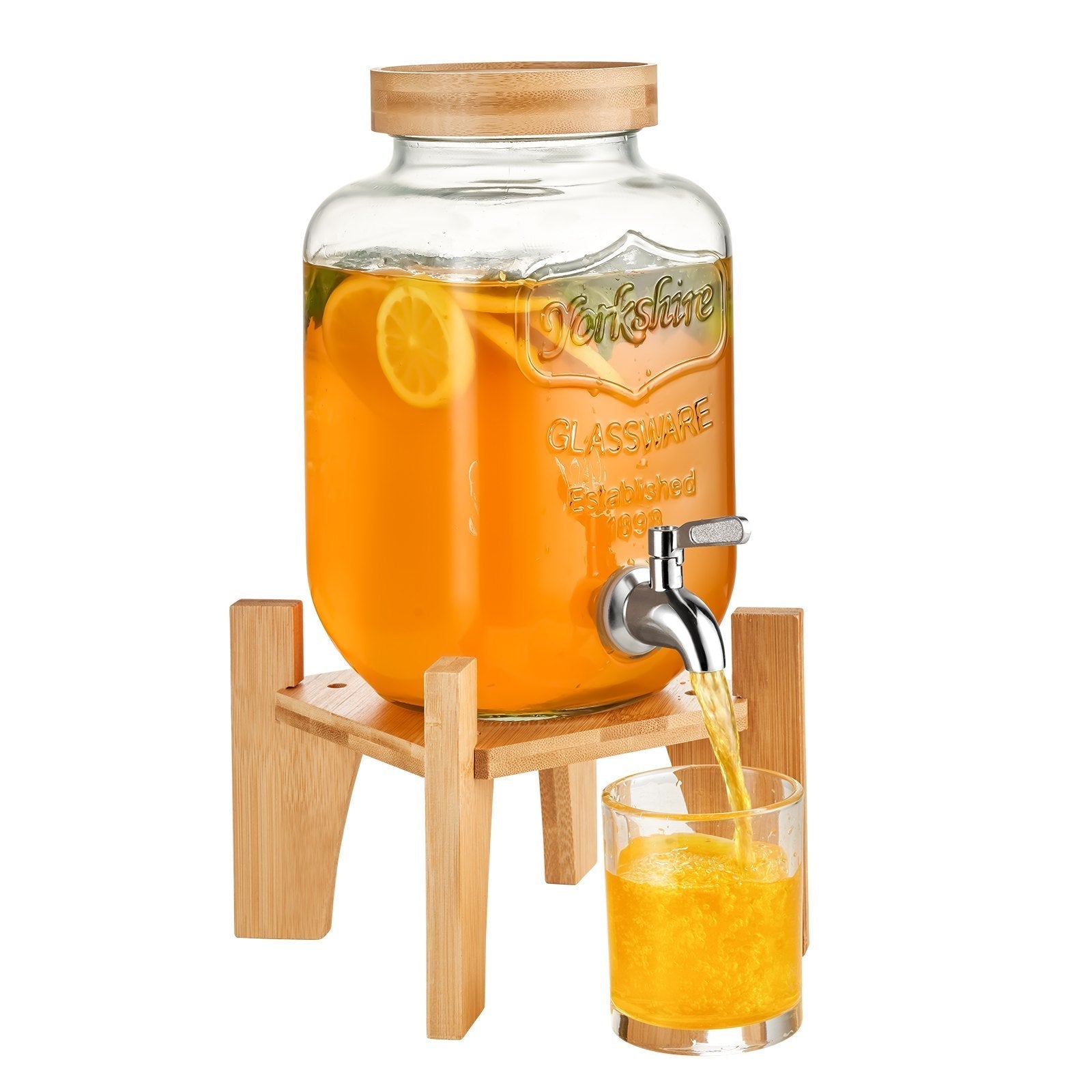 VEVOR Beverage Dispenser, 1 Gallon Drink Dispensers for Parties, Glass Juice Dispenser with Stand, Stainless Steel Spigot, Iced Tea Lemonade Juice Water Dispenser, for Restaurants, Hotels, Parties