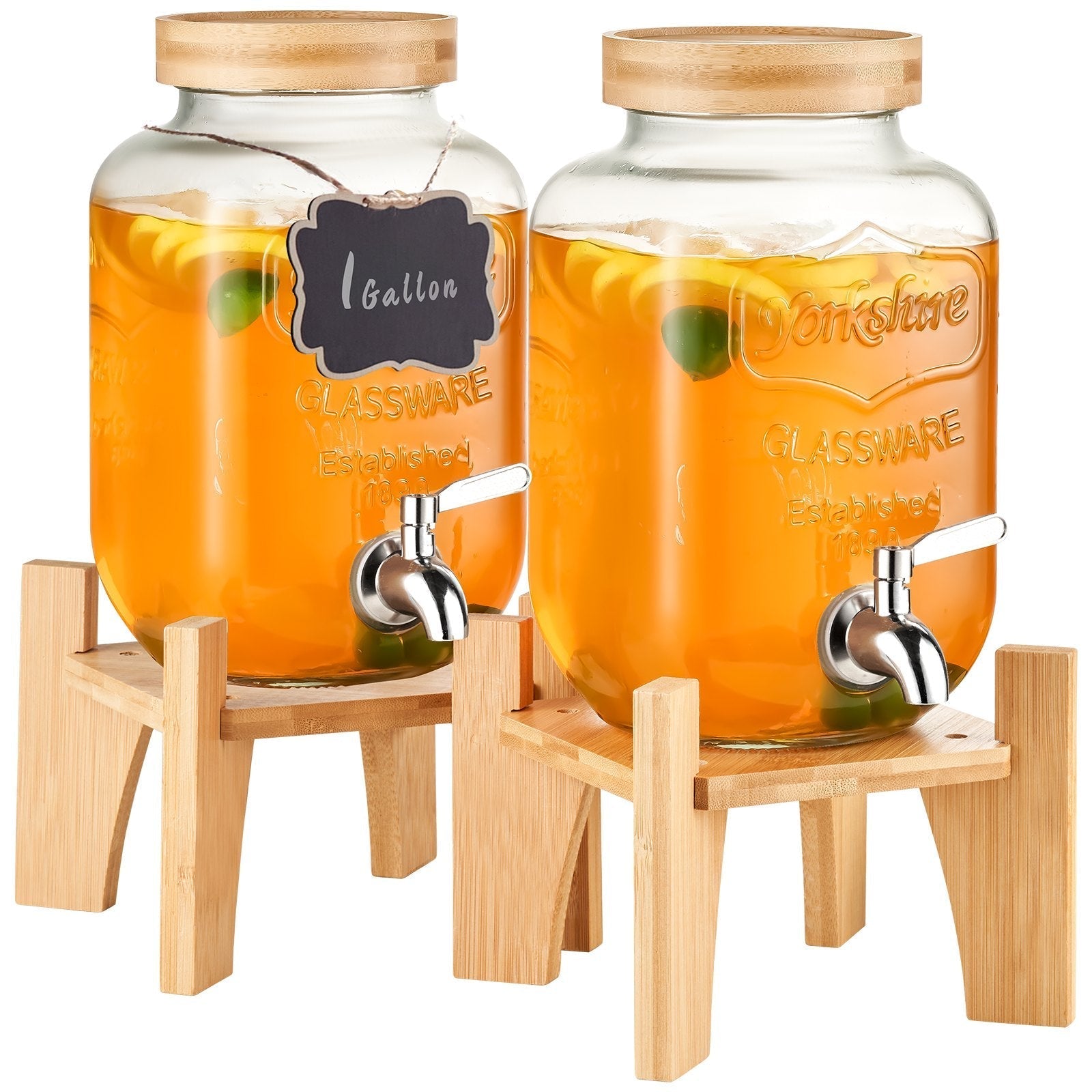 VEVOR Beverage Dispenser, 1 Gallon Drink Dispensers for Parties, Glass Juice Dispenser with Stand, Stainless Steel Spigot, Iced Tea Lemonade Juice Water Dispenser, for Restaurants, Hotels, Parties