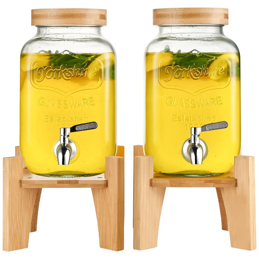 VEVOR Beverage Dispenser, 1 Gallon Drink Dispensers for Parties, Glass Juice Dispenser with Stand, Stainless Steel Spigot, Iced Tea Lemonade Juice Water Dispenser, for Restaurants, Hotels, Parties