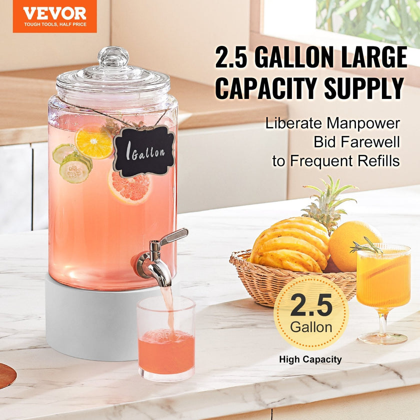 VEVOR Beverage Dispenser, 1 Gallon Drink Dispensers for Parties, Glass Juice Dispenser with Stainless Steel Spigot, Iced Tea Lemonade Juice Water Dispenser, for Restaurants, Hotels, Parties