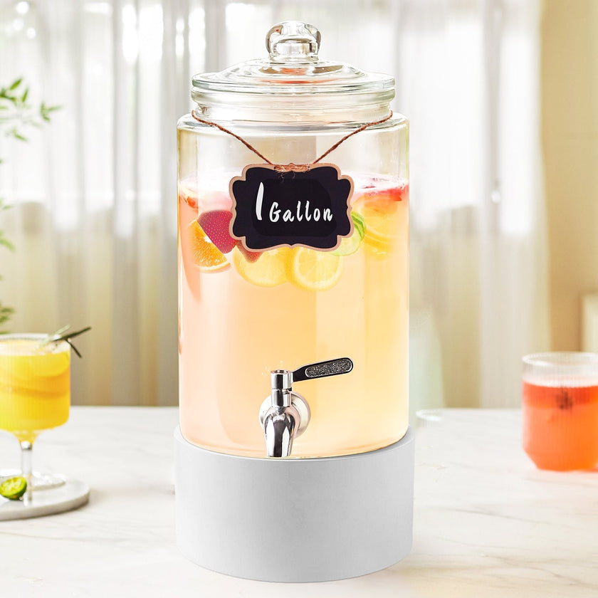 VEVOR Beverage Dispenser, 1 Gallon Drink Dispensers for Parties, Glass Juice Dispenser with Stainless Steel Spigot, Iced Tea Lemonade Juice Water Dispenser, for Restaurants, Hotels, Parties