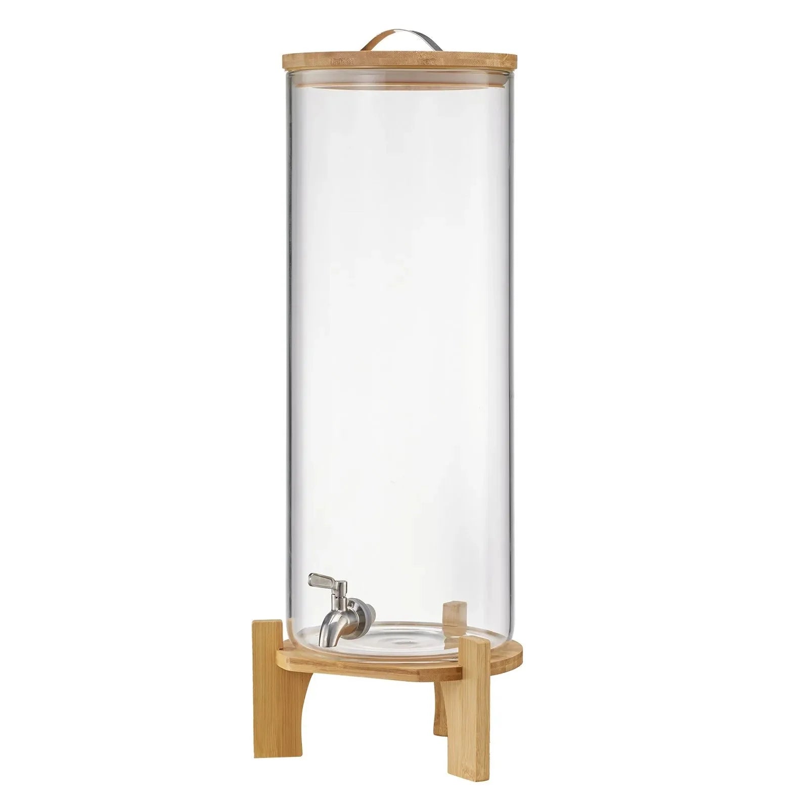 VEVOR Beverage Dispenser, 3.5 Gallon Drink Dispensers for Parties, Glass Juice Dispenser with Wood Stand, Stainless Steel Spigot, Iced Tea Lemonade Juice Water Dispensers for Parties