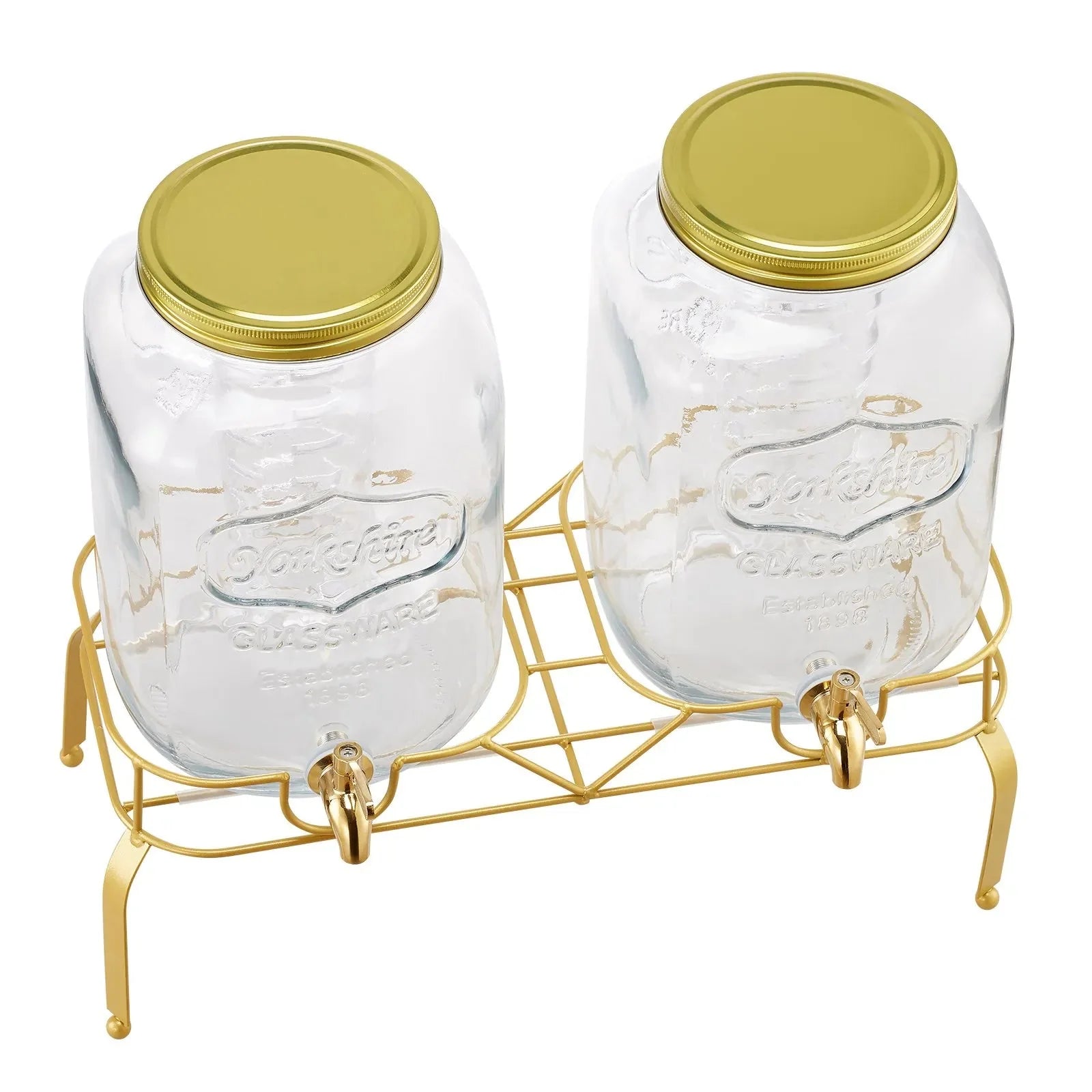 VEVOR Beverage Dispenser, 2 Pack 2 Gallon Drink Dispensers for Parties, Glass Juice Dispenser with Metal Stand, Stainless Steel Spigot, Infuser, Iced Tea Lemonade Juice Water Dispensers for Parties