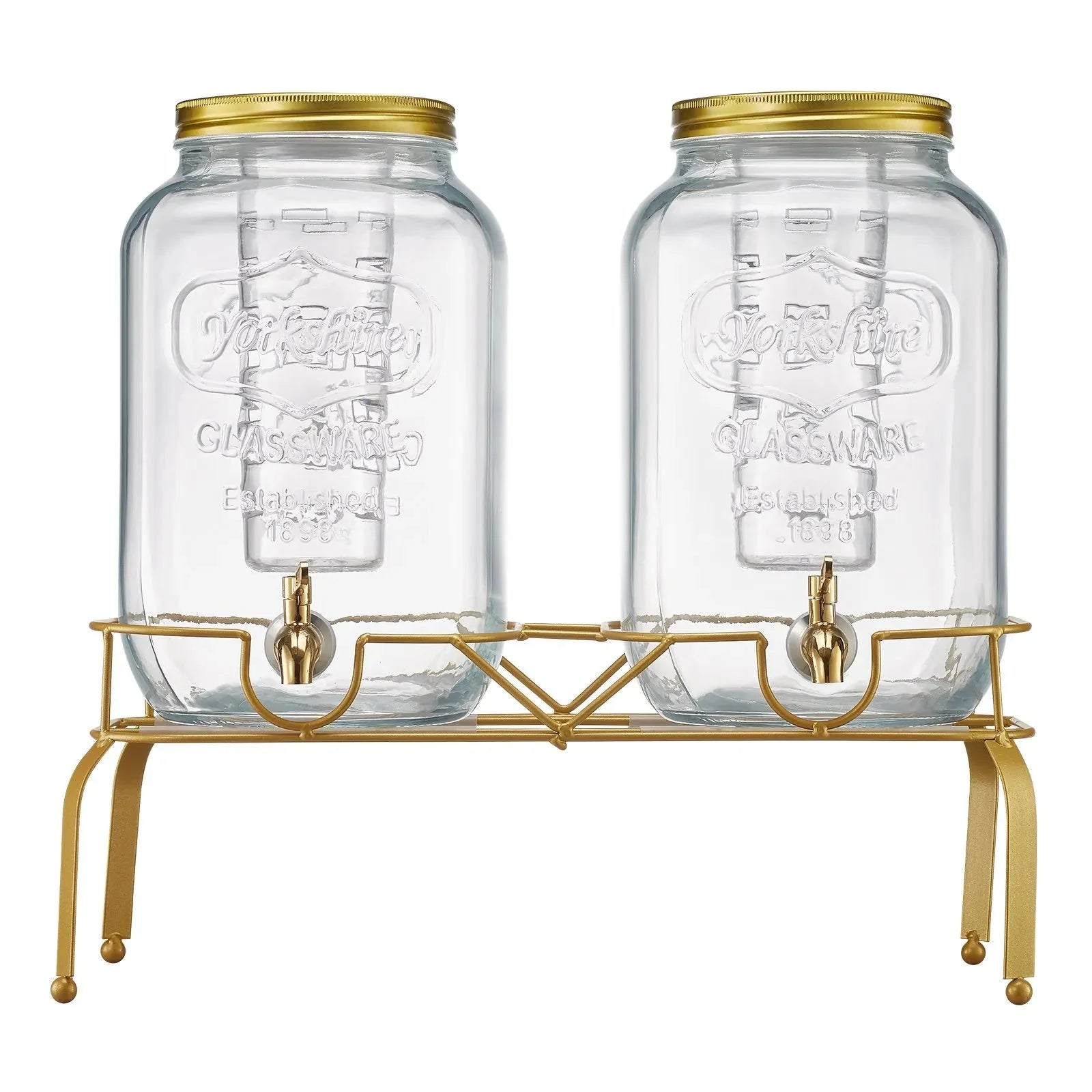 VEVOR Beverage Dispenser, 2 Pack 2 Gallon Drink Dispensers for Parties, Glass Juice Dispenser with Metal Stand, Stainless Steel Spigot, Infuser, Iced Tea Lemonade Juice Water Dispensers for Parties