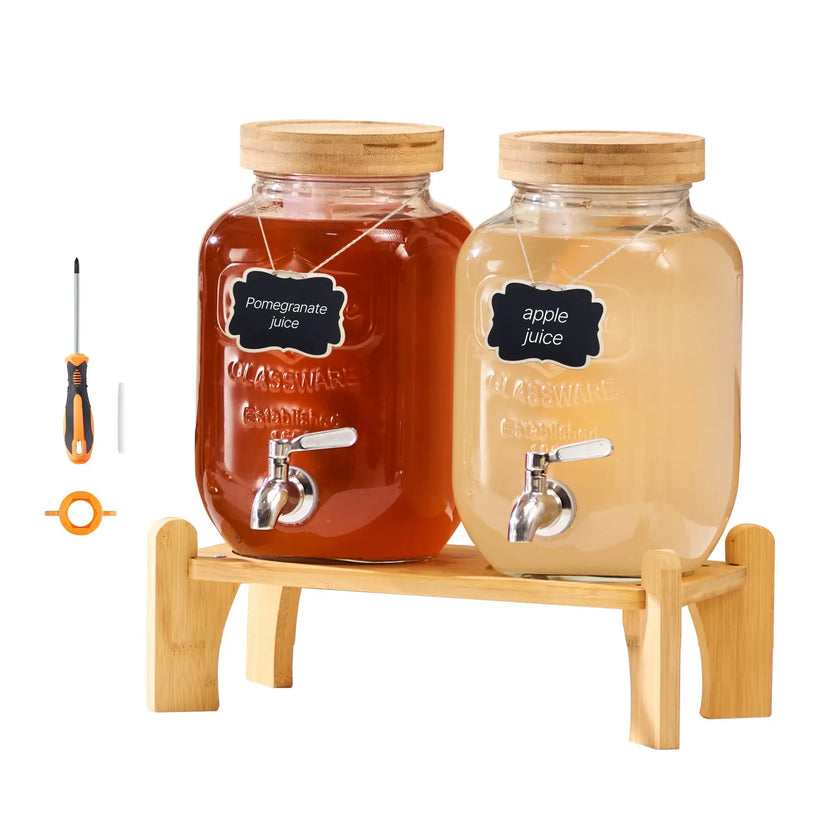 VEVOR Drink Dispenser 1 Gal Beverage Dispenser for Parties Glass with Stand 2PCS