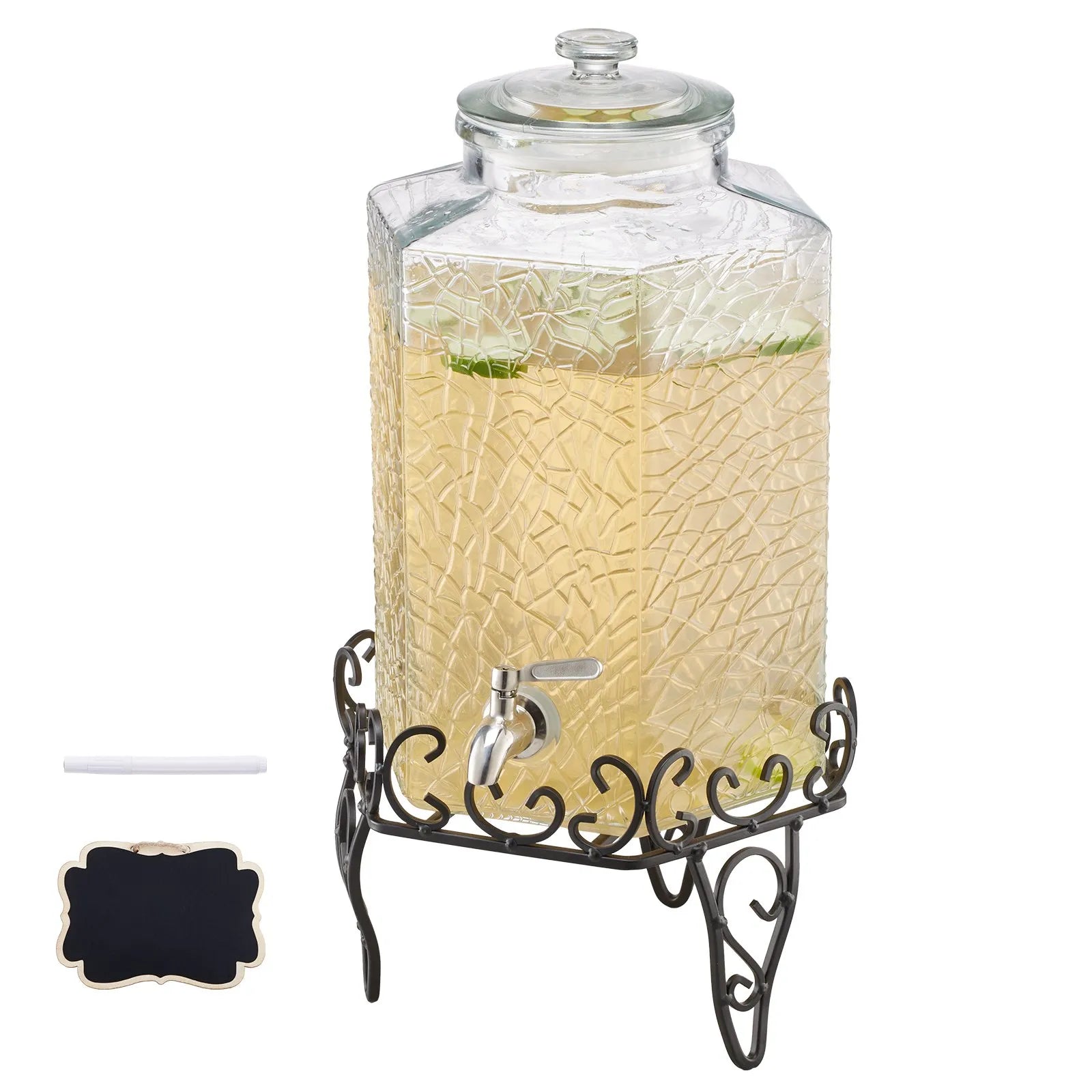 VEVOR Drink Dispenser 2.5 Gal Beverage Dispenser for Parties Glass with Stand