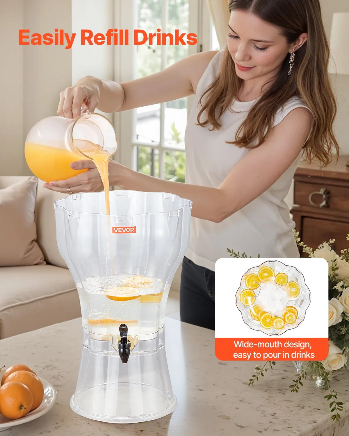 VEVOR Drink Dispenser 3.4 Gal Beverage Dispenser for Parties Plastic with Spigot