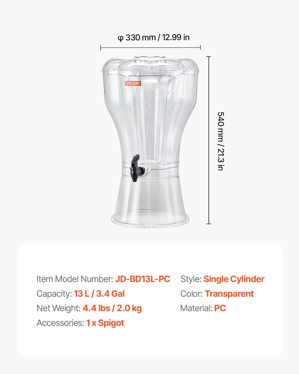 VEVOR Drink Dispenser 3.4 Gal Beverage Dispenser for Parties Plastic with Spigot