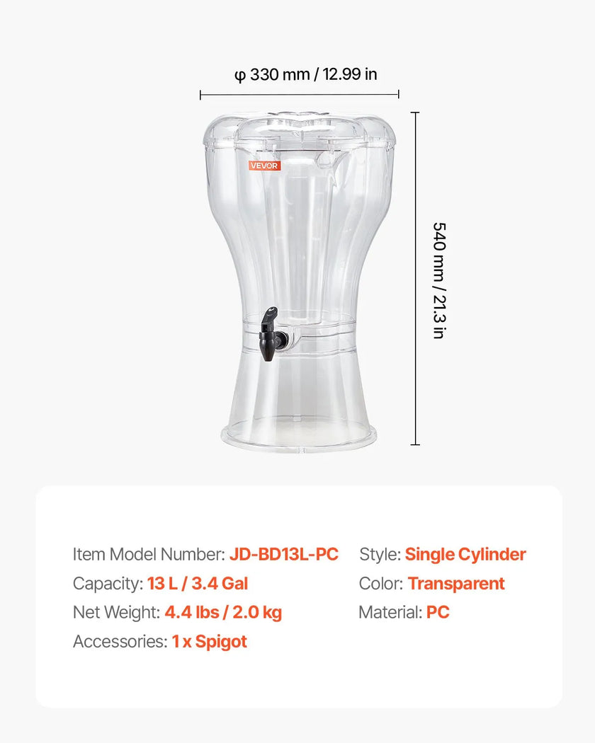 VEVOR Drink Dispenser 3.4 Gal Beverage Dispenser for Parties Plastic with Spigot