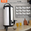 VEVOR Stainless Steel Insulated Beverage Dispenser, 2.4 Gallon 9.2 Liter, Thermal Hot and Cold Drink Server Dispenser with Spigot Handle, Food-grade for Hot Tea Coffee Water Restaurant Drink Shop