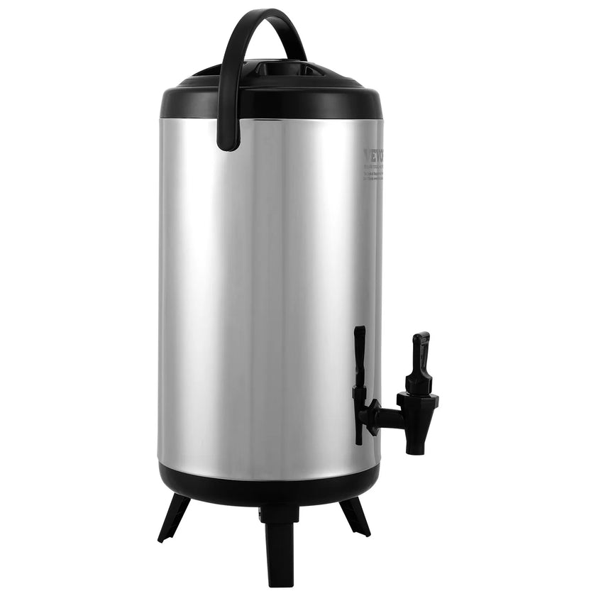 VEVOR Stainless Steel Insulated Beverage Dispenser, 2.4 Gallon 9.2 Liter, Thermal Hot and Cold Drink Server Dispenser with Spigot Handle, Food-grade for Hot Tea Coffee Water Restaurant Drink Shop